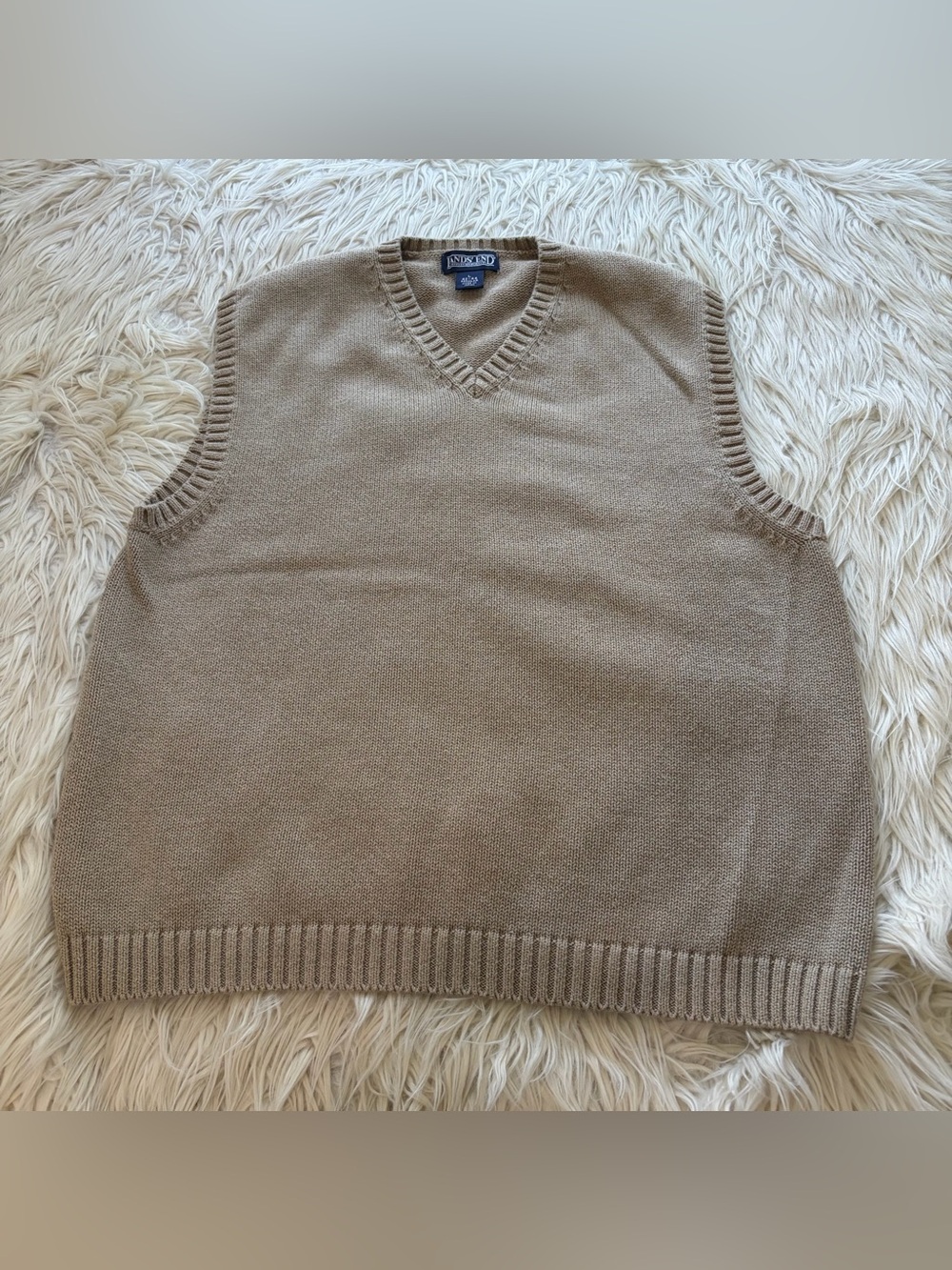 Vintage Lands' V Neck Sweater Vest Beige 100% Cotton Men’s Size L 42-44 Japan